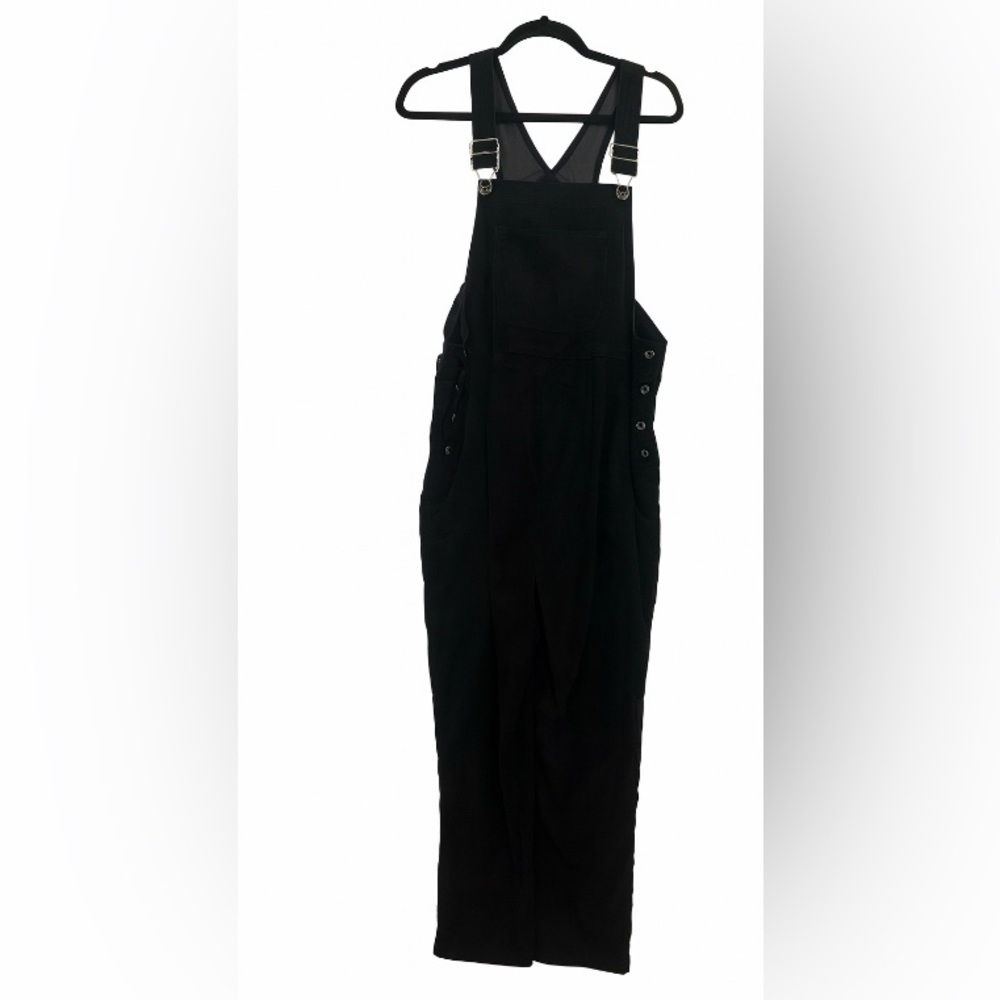 Mimi Maternity Cargo Jumpsuit Black Sz Small Polyester Faux Suede